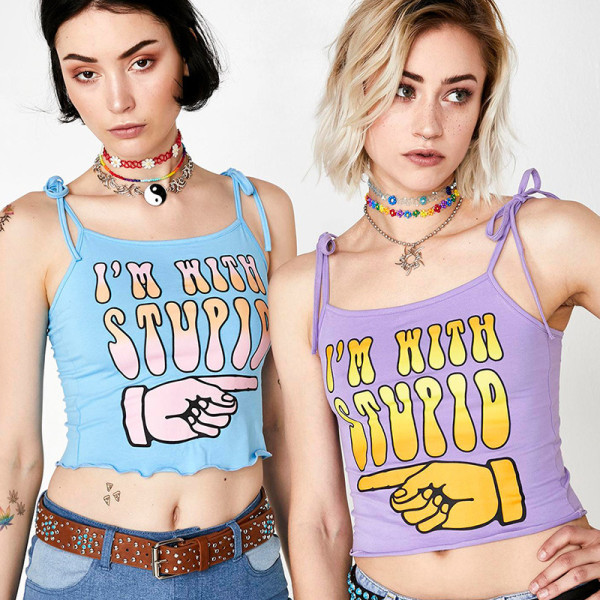 Letter printed sling female bottoming umbilical vest HT4921W03