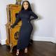 Pure color high neck, long sleeves, big open back, fashion and elegant long dress A20435D