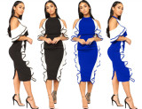 Sexy Ruffle Halter Neck Backless Midi Dress For Women LA3044