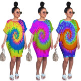 Stylish Ladies Loose Fitting Round Neck Printing Dress LM027