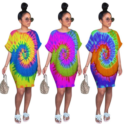 Stylish Ladies Loose Fitting Round Neck Printing Dress LM027