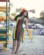 Colorful printed mesh woven halter strap dress LM6005
