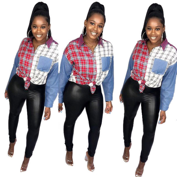 Hot Sale Plaid Daily Wear Colors Patchwork Women Shirts LA3156