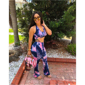 Sexy tie dyed navel two-piece suit W8001