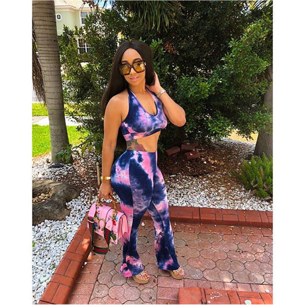 Sexy tie dyed navel two-piece suit W8001