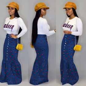 Fashion Lovely Bodycon Heart Pattern Long Skirt For Girls ED8148