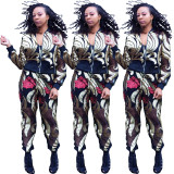 Euramerican Sequined Female Outfits Zipper Coat Leisure Pants CCY8236