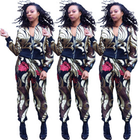 Euramerican Sequined Female Outfits Zipper Coat Leisure Pants CCY8236