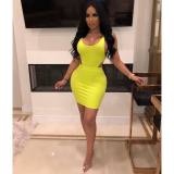 Reasonable Price Summer Slim Bodycon Yellow Dress R6184