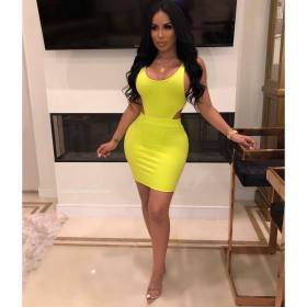 Reasonable Price Summer Slim Bodycon Yellow Dress R6184