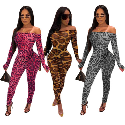 Women's autumn and winter jumpsuit new leopard trumpet sleeves KSN5108