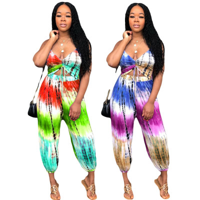 Backless Printing Halter Neck Harem Pants Jumpsuit AMM8110