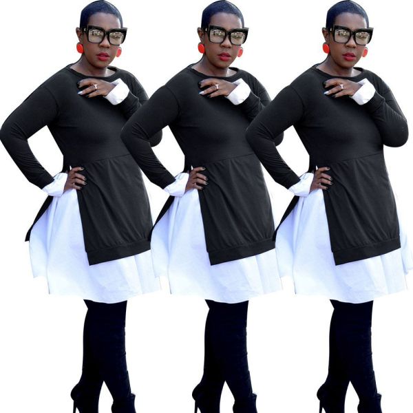 Casual Black And White Shirt Dress LMM8028