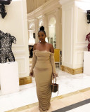 Elegant Tight Pleated Backless Maxi Dress For Party C1063