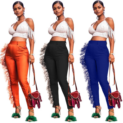 Wholesale Sweet Pure Color Leisure Tassel Pencil Pants ORY5138
