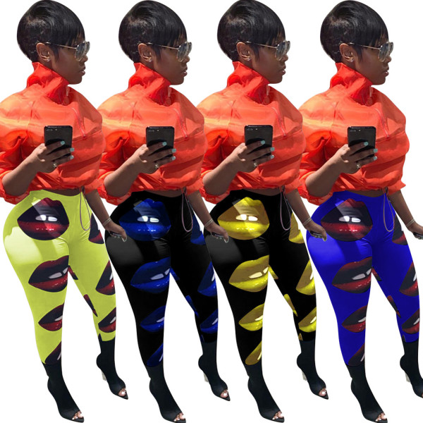 Newest Women 4 Colors Lip Printing Tight Leggings QQM3707