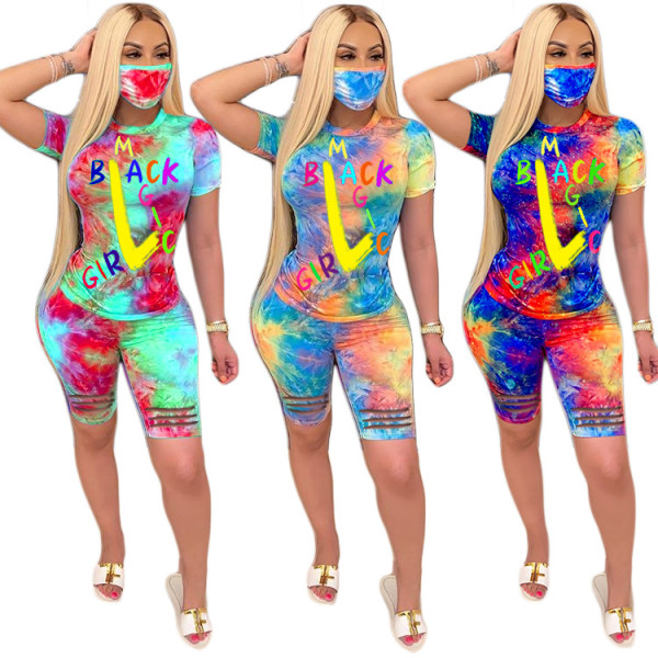 Women's tie-dye printed T-shirt suit YY5179
