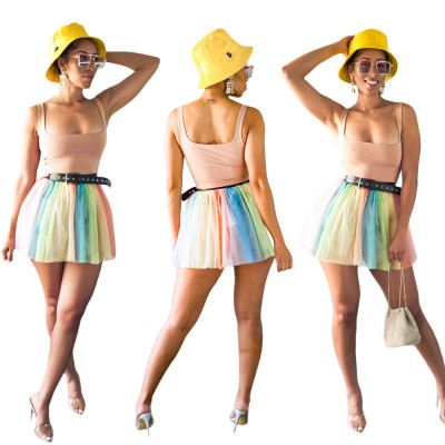 Summer Sets Plain Tank Top Colorful Short Skirt SN3545