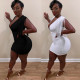 Trendy Tassel Black / White Deep V Neck Wrap Dress K8770
