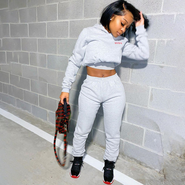 Women's New Navel Bare Hooded Sports Casual Suit A20204T