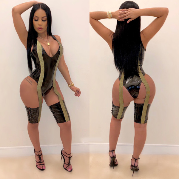 Feels spliced fun vest jumpsuit R6204