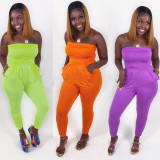 Pleated tube top pocket jumpsuit LY5833