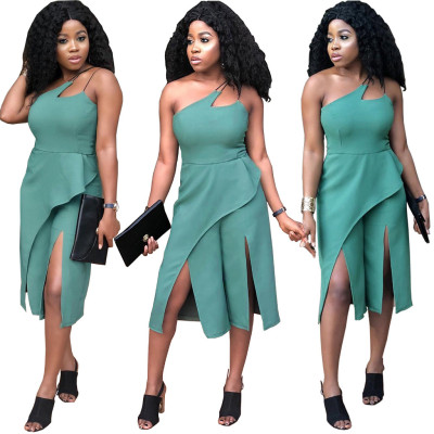 Office Ladies Irregular Loose Mid Jumpsuit For Wholesale MR187
