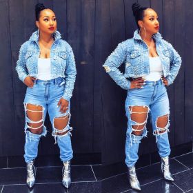 Studded denim short coat CJ866