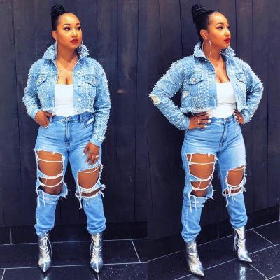 Studded denim short coat CJ866