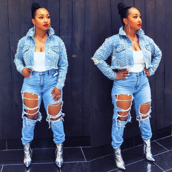 Studded denim short coat CJ866
