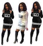 Hoodie Mini T Shirt Dress Long Sleeves S6103