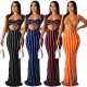 Slim Bodycon Stripe Outfits Sexy Bra Top Maxi Dress GL6177