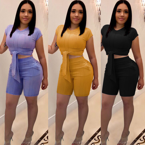 Hot Sale Bodycon Summer Pure Color Shorts Suits K8725