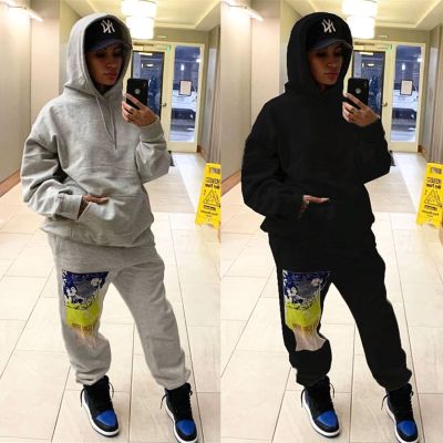 Drawstring Hoodie Printing Pants Wholesale Women Leisurewear MDF5114