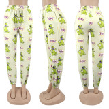 Casual Cartoon Printed High Waist Drawstring Trousers KZ172