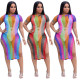 Sexy Women Colorful Mesh Short Sleeves Split Dress ALS095