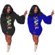 Black/Blue Winter Ladies Long Sleeves Letters Wrap Dress AFY677