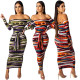 Leisure Flat Shoulder Printing Ladies Ankle Length Dress ML7237