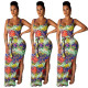 Leisure Summer Split Printing Sleeveless Long Dress AMM8143