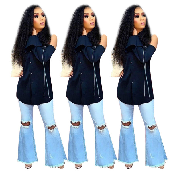 Plus Size Fashion Irregular Sleeves Button Down Women Shirt NK086