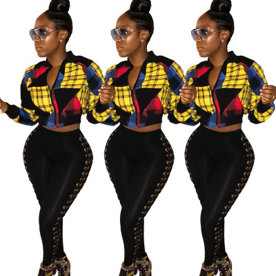 Wholesale Price Colorful Plaid Women Jacket With Zipper GL6065