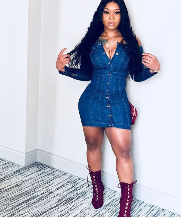 Leisure Off Shoulder Buttom Down Jean Dress M812