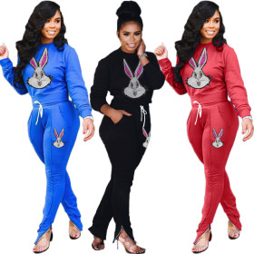 Sequins Embroidery Sets Round Neck Top Zipper Bodycon Pants ZH5126