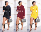 Women's fashion zipper stitching dress Q5141