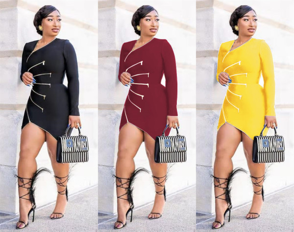Women's fashion zipper stitching dress Q5141