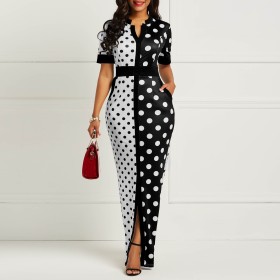 Polka Dot?Women Split Long Dress For Daily Wear JY6629