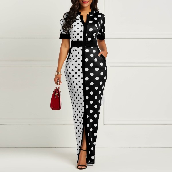 Polka Dot?Women Split Long Dress For Daily Wear JY6629