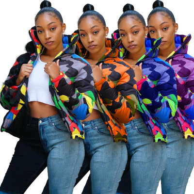 Neutral Multicolor Camouflage Plus Size Zipper Down Jacket QZ4548