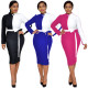 Office Ladies Color Block Midi Dress For Daily Wear WY6537