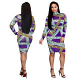 Fashion Colorful Print Slim Midi Dress SMR9155